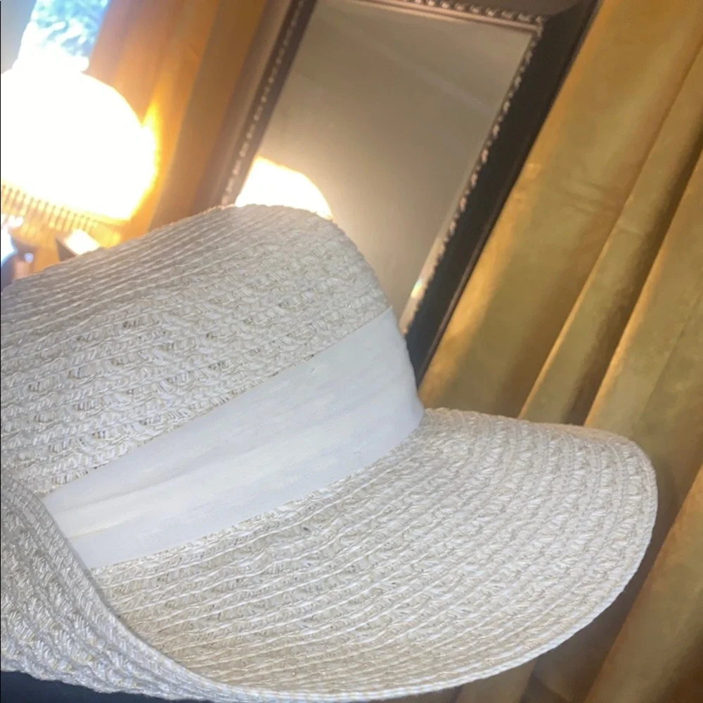 *Nine West- Elegant Cream Wide-Brimmed Hat - grommet & scarf detail